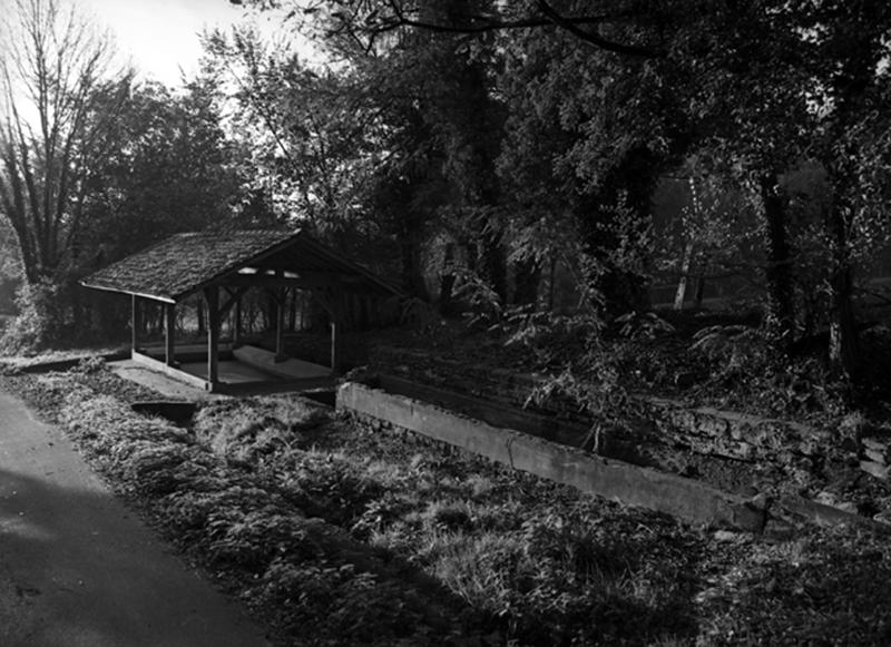 Vue générale d'un lavoir avec fontaine et abreuvoir