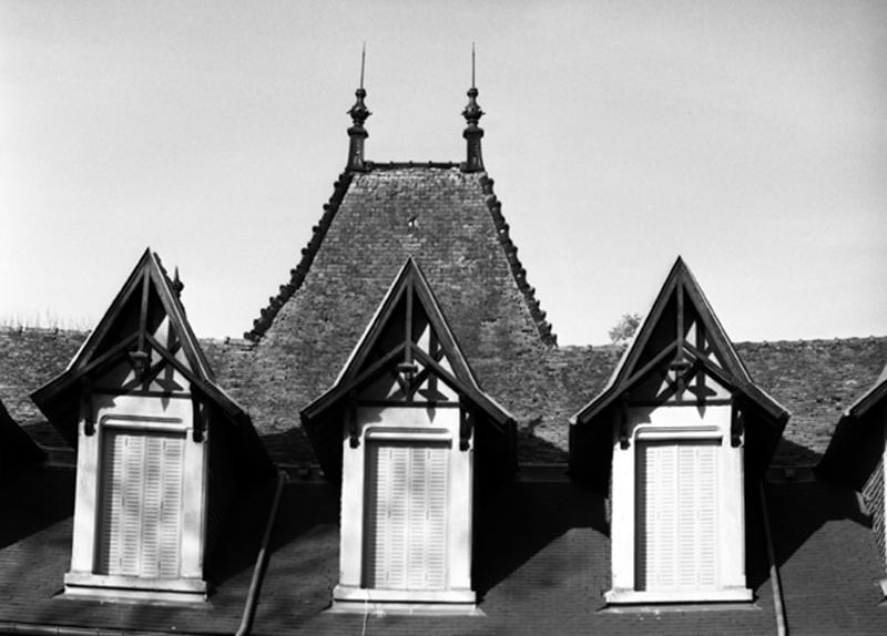 Château, vue de détail des lucarnes en façade postérieure