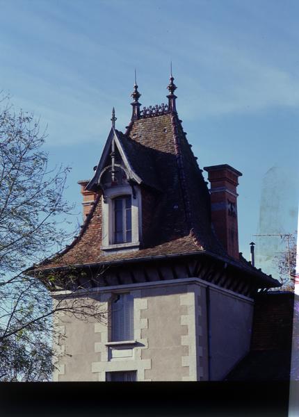 Château, vue de détail du toit en pavillon de la tour d'angle sud-ouest.