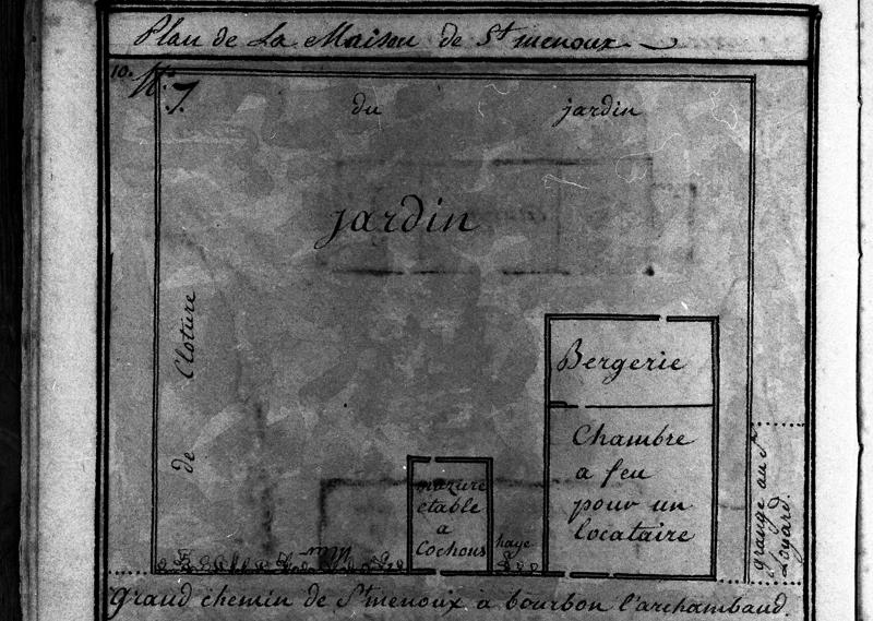 Plan à terre des bâtiments d'une maison du bourg de Saint-Menoux