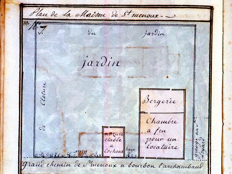 Plan à terre des bâtiments d'une maison du bourg de Saint-Menoux