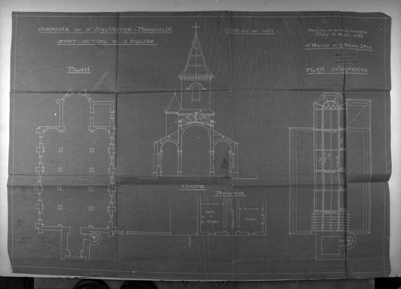 Plan au sol, plan de la charpente et coupe