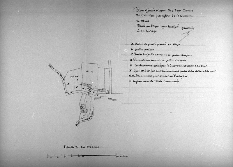 Plan géométrique des dépendances de l'ancien presbytère (emplacement de l'école communale).