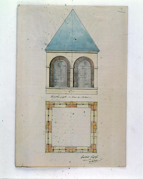 Fermeture projetée des baies du chlocher : plan et élévation