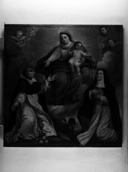 Tableau : Donation du rosaire à saint Dominique et sainte Catherine de Sienne