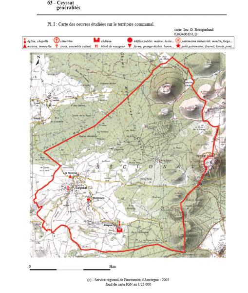 Carte des oeuvres étudiées sur le territoire communal