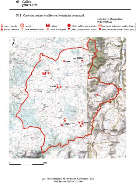 Carte des oeuvres étudiées sur le territoire communal