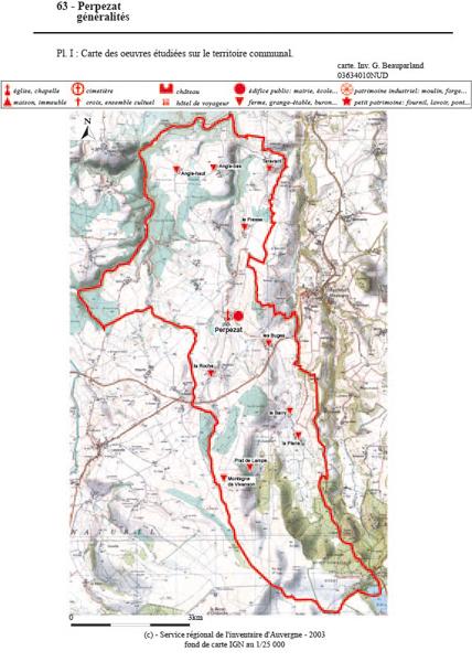 Carte des oeuvres étudiées sur le territoire communal