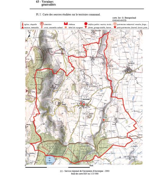 Carte des oeuvres étudiées sur le territoire communal