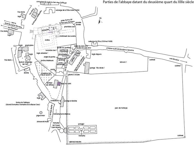 parties de l'abbaye datant du deuxième quart du XIIIe siècle