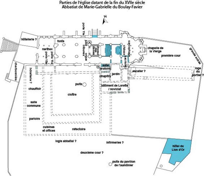 parties de l'église datant de la fin du XVIIe siècle, Abbatiat de Marie-Gabrielle du Boulay-Favier