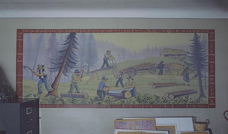 peinture murale : 5 panneaux : scieurs de long