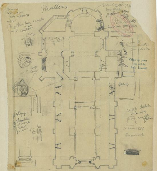 Calque d'un plan au sol de l'église par Esmonnot du 10 mai 1843