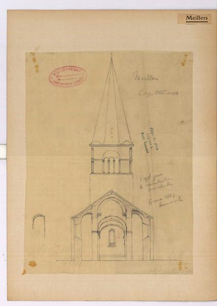 Calque d'après une coupe transversale de l'église par Esmonnot du 10 mai 1843.