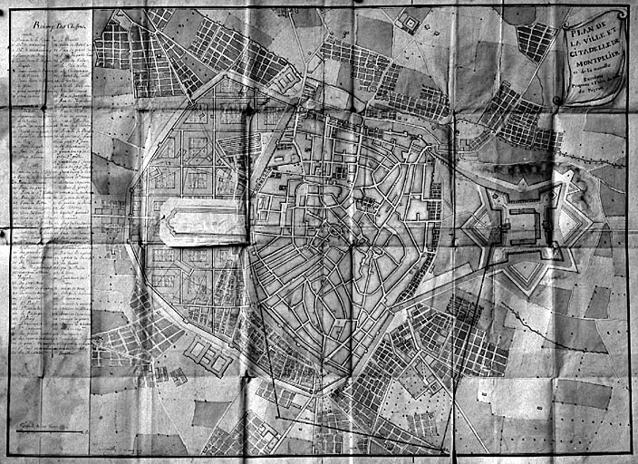 Plan de la ville et citadelle de Montpellier. Projet d'agrandissement Niquet 1720. (Archives Vincennes. I 4²a).