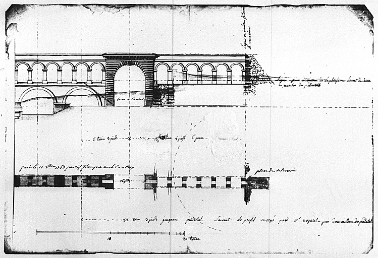 Projet de Franque pour le raccordement des Arceaux à la place du Peyrou. Plan (AD Hérault C.7953)