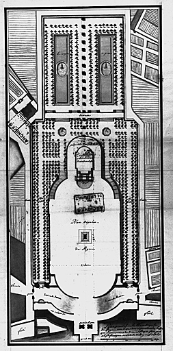 Projet de Franque pour la place Royale du Peyrou. Plan C. 7931. (Archives des M.H., inv. 182-17)