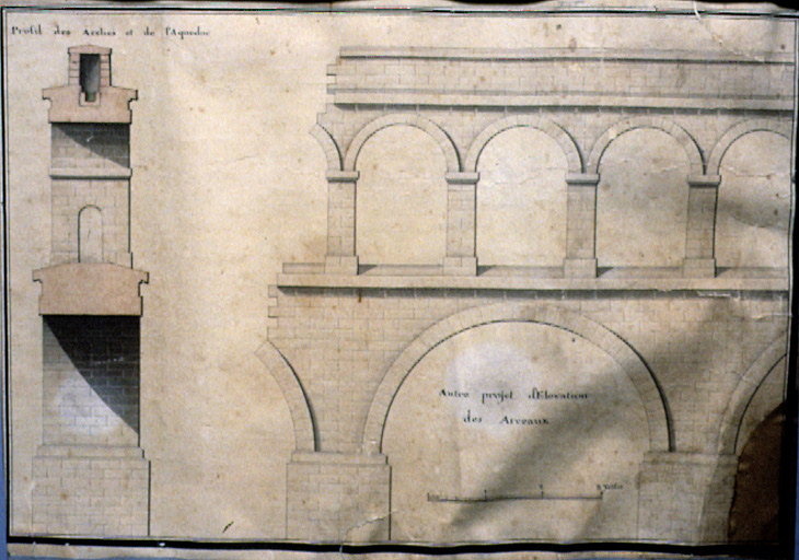 Dessin, élévation 'profil des arches et de l'aqueduc'