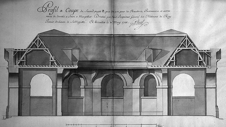 'Profil et coupe' par Gabriel, projet B, 31 mai 1745 (AMM, DD206)