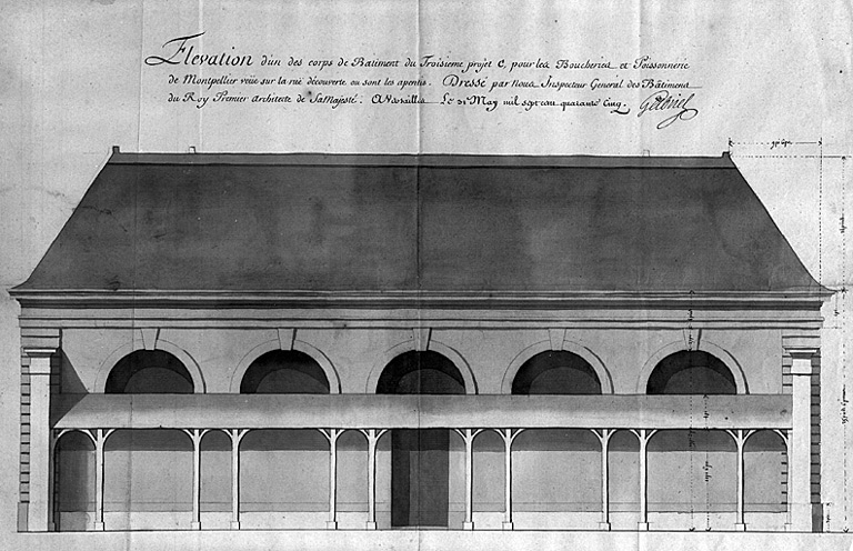 Projet C par Ange-Jacques Gabriel, 1745, élévation.