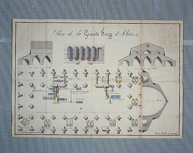 Plan de la grande forge de l'usine de Tamaris après les travaux d'agrandissement de 1836, cinq ans après sa création par Charles Carville de l'école primaire supérieure d'Alès