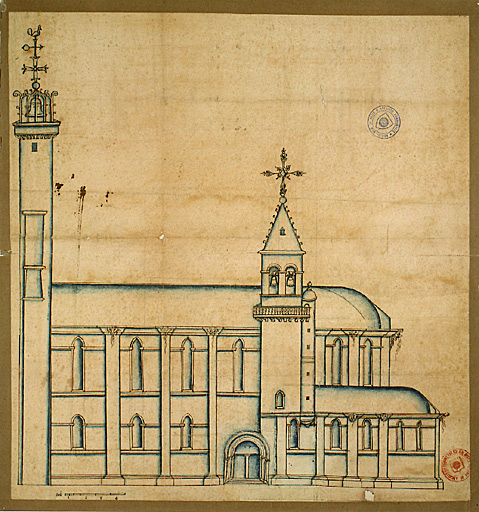 Dessin, élévation de la façade latérale. Premier quart XVIIe siècle.