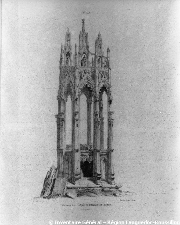 Tombeau dans l'église de Villeneuve-Les-Avignon. Lorsque nous avons dessiné ce tombeau, il n'était pas dans l'église de Villeneuve-lez-Avignon, mais dans une maison appartenant à un vigneron qui avait acheté une des parties de la chartreuse, que ce monument ornait autrefois, M.A.Dauzats., pl. 243, dans la 2ème partie du deuxième volume de l'ouvrage de Taylor, Nodier et de Cailleux, "Voyages pittoresques et romantiques dans l'ancienne France".- Paris : 1833-1836, 4 vol. in folio.