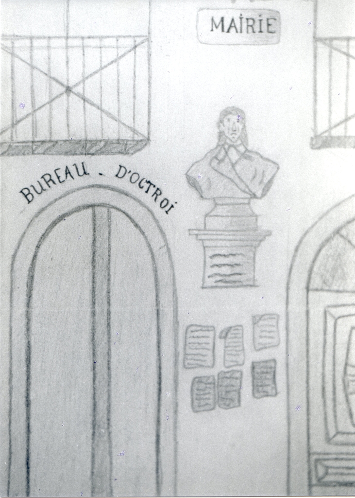 Dessin conservé aux Archives départementales représentant l'oeuvre.