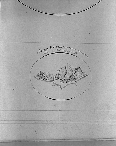 Partie nord du hameau de La Fage. Extrait du plan cadastral de la commune de Saint-Etienne du Valdonnez, 1809, échelle du 1/2500.