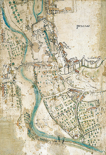 Plan partiel de Pézenas, second quart du 17e siècle (musée Vulliod-Saint-Germain)