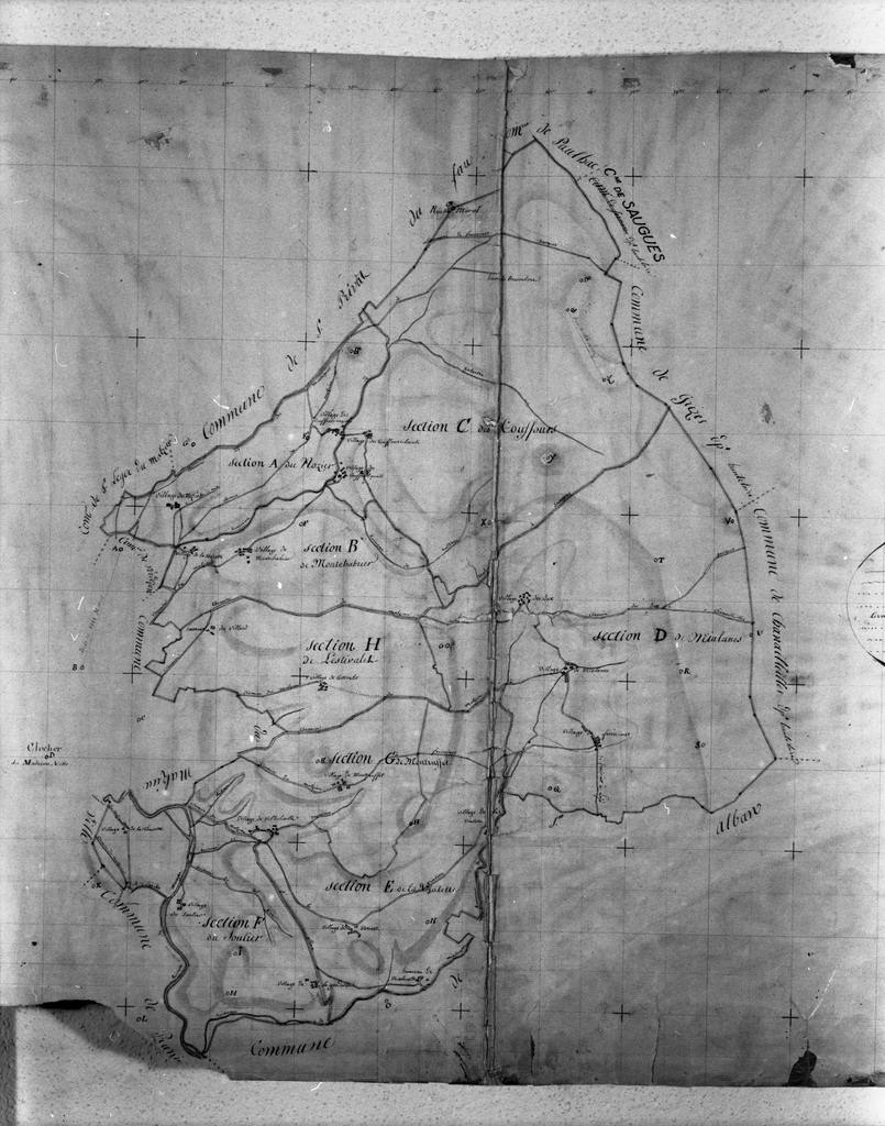 Plan cadastral de la commune du Malzieu Forain, 1820. Tableau d'assemblage à l'échelle de 1/10000