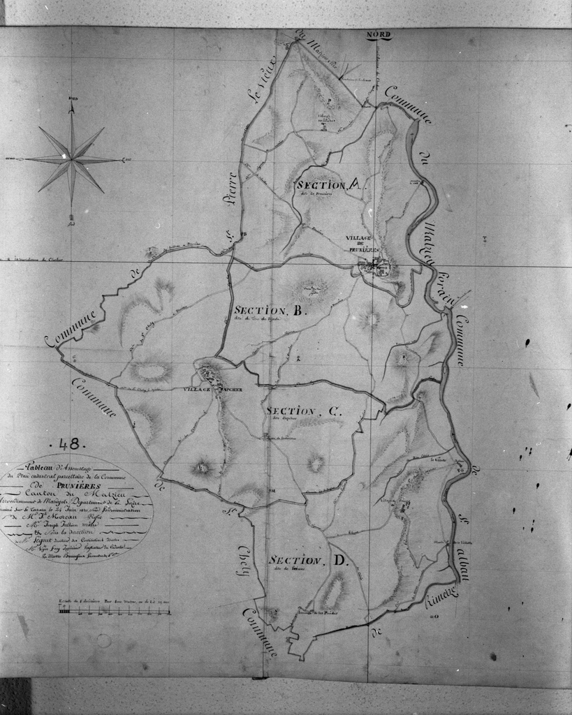 Plan cadastral de la commune de Paulhac, vers 1820. Tableau d'assemblage