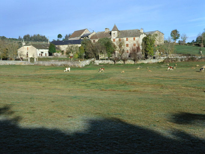 Vue d'ensemble du château et de ses dépendances prise du sud