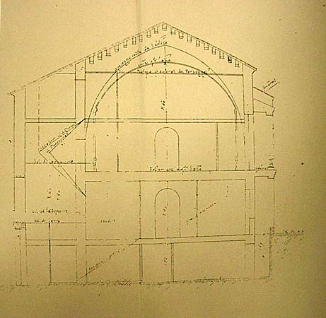 'Perpignan. Internat [du collège] de jeunes filles : plan des lieux', plans et coupe, encre sur papier, par Maury, 3 novembre 1921. Détail. Coupe.