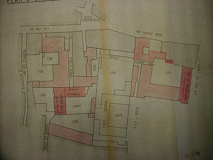 'Perpignan. C.E.S. Jean Moulin', plan d'ensemble, encre sur papier, par Monségur et Lida, 11 avril 1967.