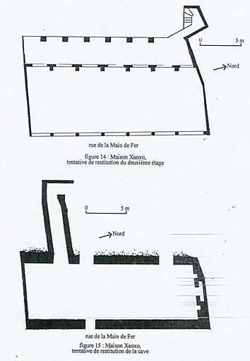 'La maison Xanxo, tentative de restitution du deuxième étage et de la cave'. Plan.