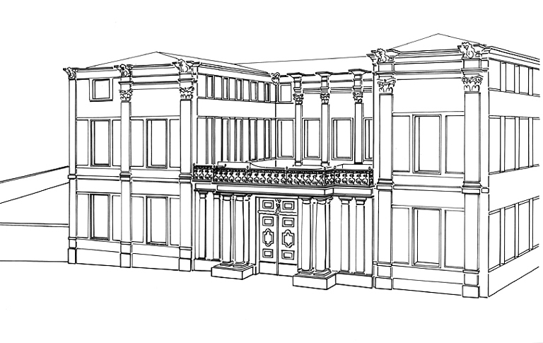 Restitution du corps d'entrée avant la création de la galerie (dessin M. Antonpietri)