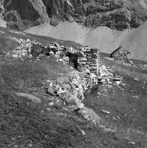 Le Vallon. Chalet d'alpage parcelle 194. Ruine intéressante pour ses rampes d'accès à trois niveaux différents.