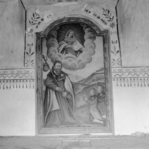 Les Granges de la Vallée Etroite, chapelle Sainte-Anne et Saint-Joseph. Tableau : Saint Jacques imploré par deux pèlerins, et apparition de la Vierge des Sept Douleurs.