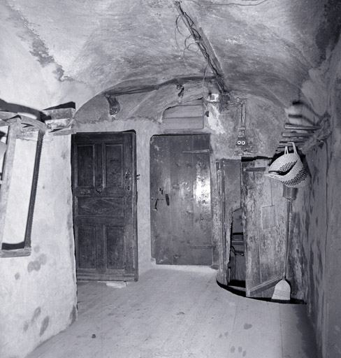 Pra Premier, ferme 427-428. Court : menuiseries de la porte à panneaux de la cuisine et de la porte à planches embrevées de l'escalier et de la cave.
