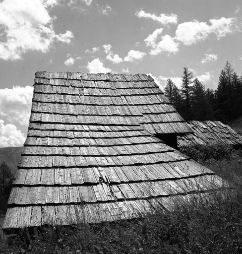 Chalets de Granon ; la Caro. Chalet parcelle 180. Versant ouest de la toiture de bardeaux.