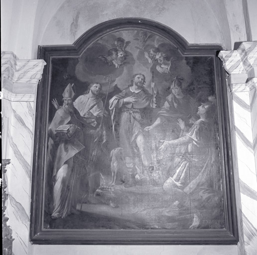 Tableau, ex-voto : Saint Roch, saint Louis roi, saint Maurice, saint Georges et un saint évêque