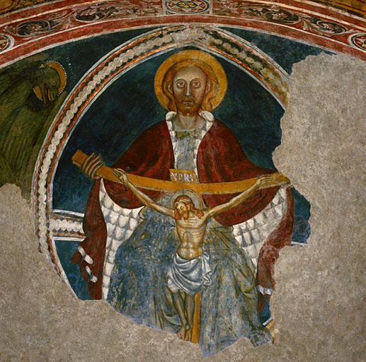Décor peint de l'abside. Dieu le père présentant le Christ en croix.
