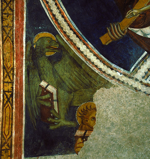 Décor peint de l'abside. Symboles de saint Jean et de saint Marc.