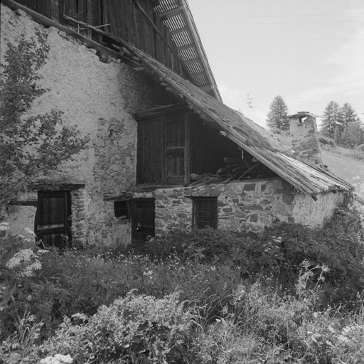 Les Souliers. Chalet. La cuisine est construite en appentis contre l'étable-grange.