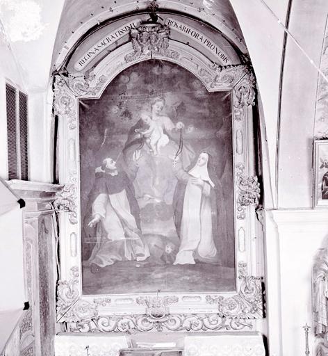 Tableau : Vierge à l'Enfant remettant le rosaire à saint Dominique de Guzman et à sainte Catherine de Sienne (n° 2).