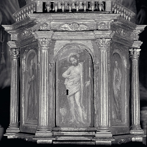 Panneau peint du tabernacle supérieur. Christ de Pitié.