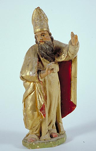 Statuette du retable en bois doré : évêque non identifié.