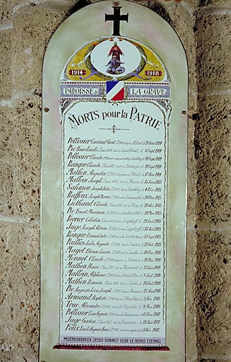 2e tableau commémoratif des morts de la guerre de 1914-1918