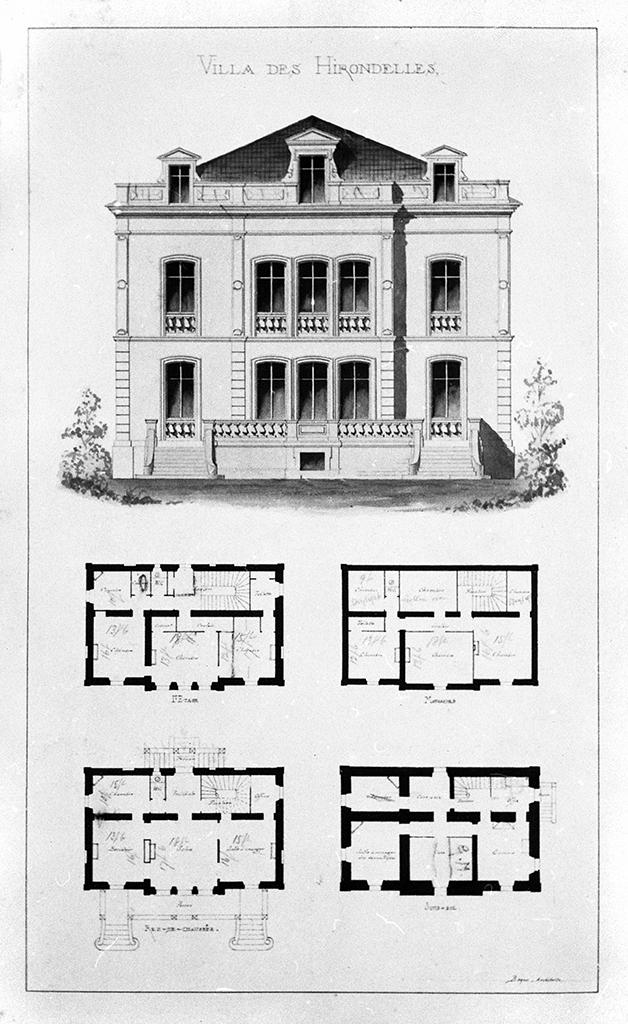 Villa des Hirondelles. [Façade, plans des niveaux.], vers 1880-1890.